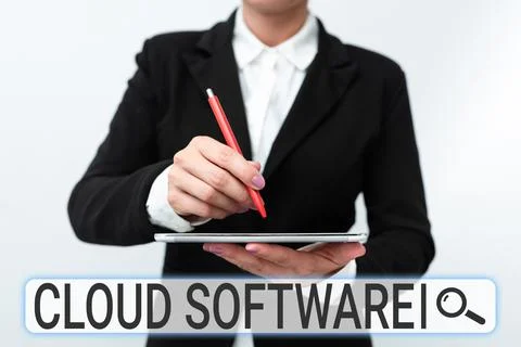 Writing displaying text Cloud Software. Word Written on Programs used in Storing Fotos Stock