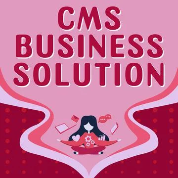 Writing displaying text Cms Business Solution. Business overview software Stock Illustration