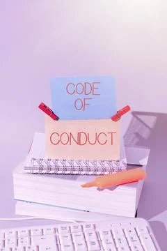 Writing displaying text Code Of Conduct. Business showcase Ethics rules moral Stockfoto's