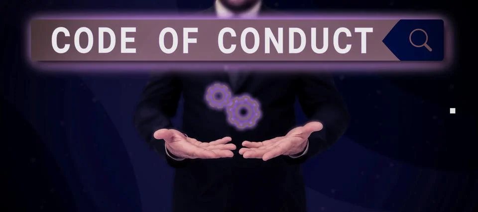 Writing displaying text Code Of Conduct. Business overview Ethics rules moral Stockfoto's