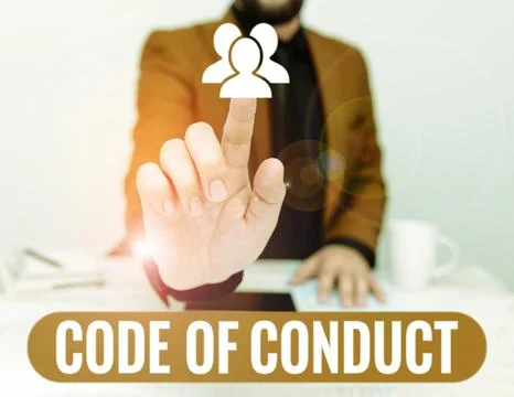 Writing displaying text Code Of Conduct. Word for Ethics rules moral codes Stockfoto's