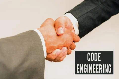 Writing displaying text Code Engineering. Business overview application of Stock Photos