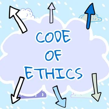 Writing displaying text Code Of Ethics. Business idea Moral Rules Ethical Stock Illustration