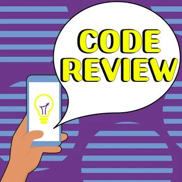 Writing displaying text Code Review. Business showcase going over a subject in イラスト素材