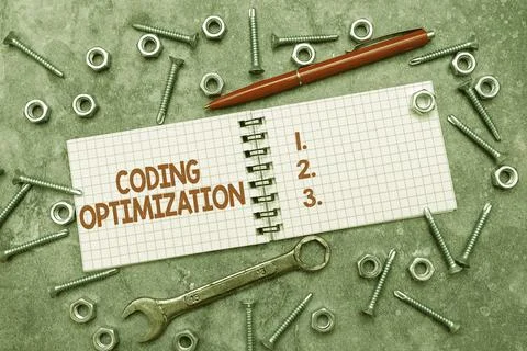 Writing displaying text Coding Optimization. Business concept method of code Foto stock