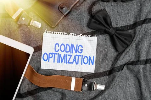 Writing displaying text Coding Optimization. Business approach method of code 스톡 사진