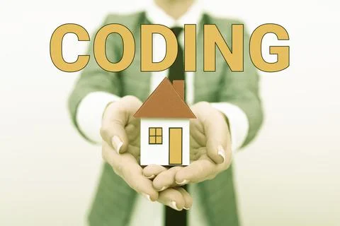 Writing displaying text Coding. Word for assigning code to something for Stockfoto's