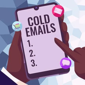 Writing displaying text Cold Emails. Business idea unsolicited email sent to a Stock Illustration