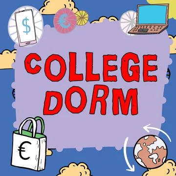 Writing displaying text College Dorm. Word Written on residence hall providing Stock-Illustration