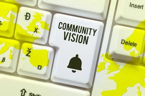 Writing displaying text Community Vision. Business idea Neighborhood Association Stock Photos