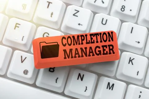 Writing displaying text Completion Manager. Business idea oversees all aspects Stock Photos
