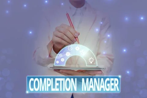 Writing displaying text Completion Manager. Conceptual photo oversees all Stock Photos