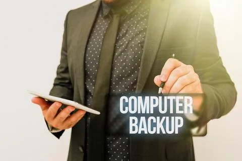 Writing displaying text Computer Backup. Business showcase the act of copying of Stock Photos