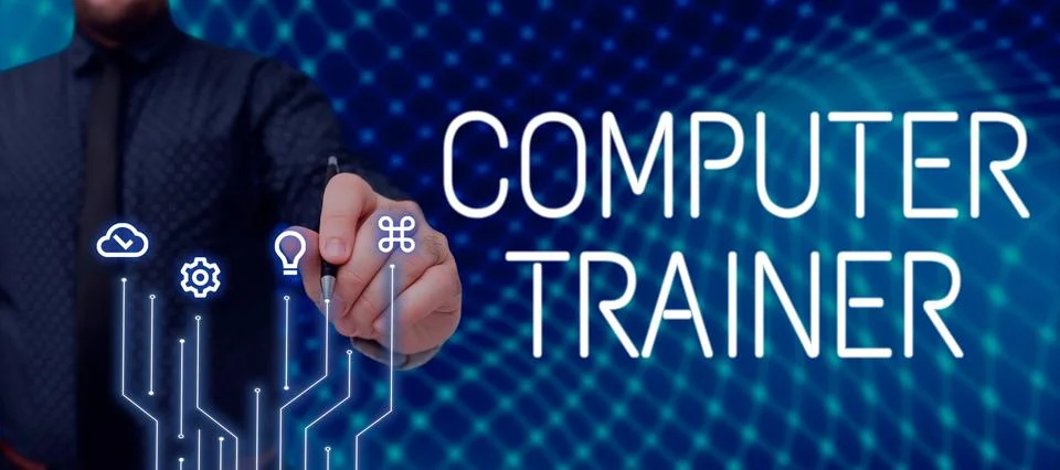 Writing displaying text Computer Trainer. Business concept instruct and help Foto stock