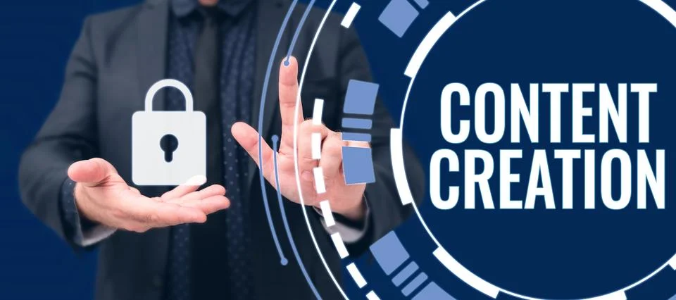 Writing displaying text Content Creation. Business overview contribution of 스톡 사진