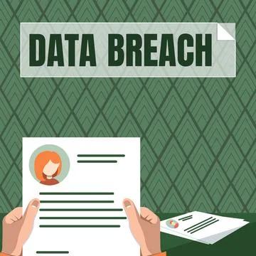 Writing displaying text Data Breach. Business idea security incident where Illustrazione stock