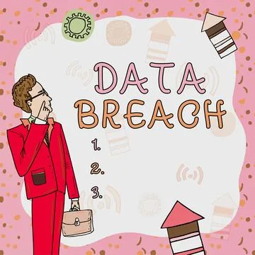 Writing displaying text Data Breach. Internet Concept security incident where Illustrazione stock