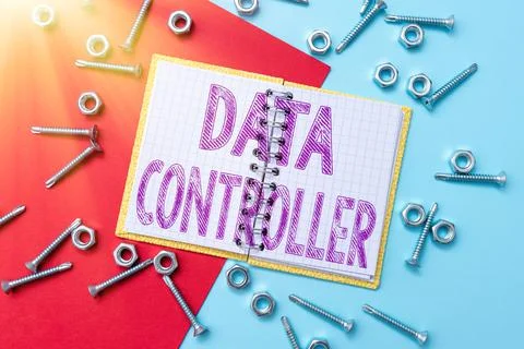 Writing displaying text Data Controller. Word for person who determines the Stockfoto's