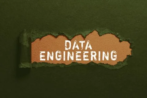 Writing displaying text Data Engineering. Word for data science that focuses on Stock Photos