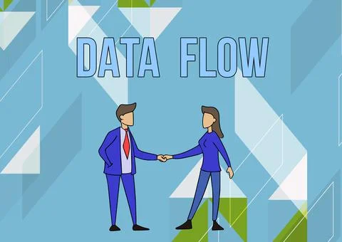 Writing displaying text Data Flow. Business idea the movement of data through a Stock Illustration