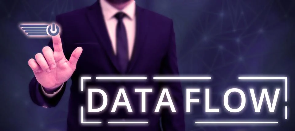 Writing displaying text Data Flow. Word Written on the movement of data through Stock Photos