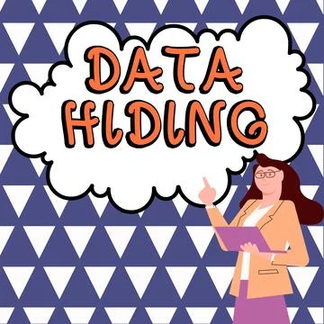 Writing displaying text Data Hiding. Business idea Secretly embedding data in Stock Illustration