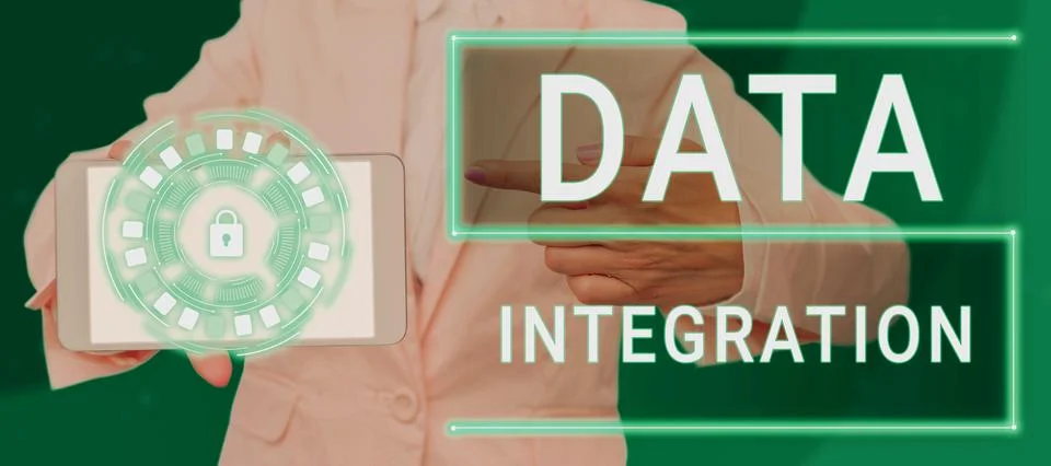 Writing displaying text Data Integration. Word for involves combining data Foto stock