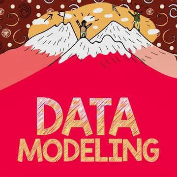 Writing displaying text Data Modeling. Word for process of transferring data Stock Illustration