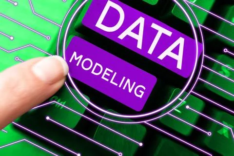Writing displaying text Data Modeling. Word for process of transferring data 스톡 사진