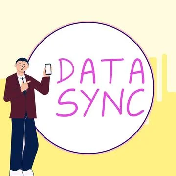 Writing displaying text Data Sync. Internet Concept data that is continuously イラスト素材