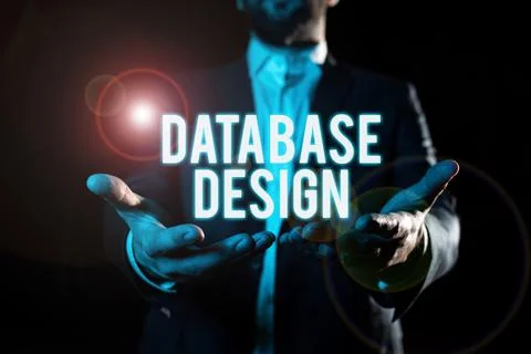 Writing displaying text Database Design. Business overview organisation of data Stock Photos