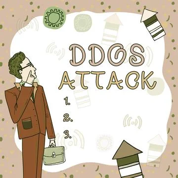 Writing displaying text Ddos Attack. Word Written on perpetrator seeks to make 库存插图