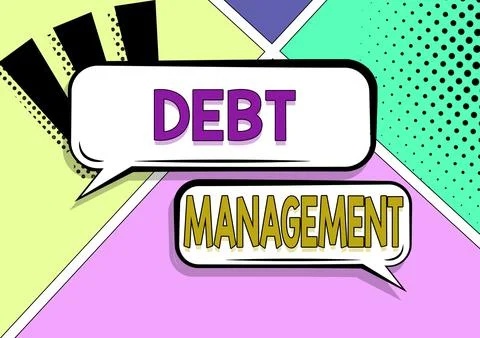 Writing displaying text Debt ManagementThe formal agreement between a debtor and Stock Illustration