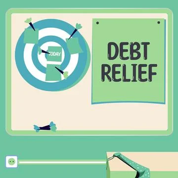 Writing displaying text Debt Relief. Business approach partial or total Stock Illustration