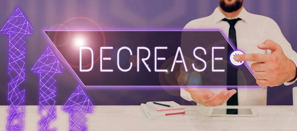 Writing displaying text Decrease. Business idea make or become smaller or fewer Stockfoto's