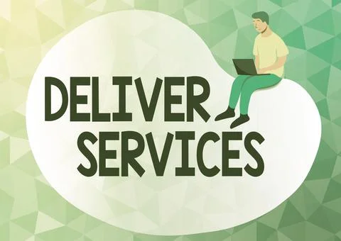 Writing displaying text Deliver Services. Business overview the act of providing Illustrazione stock