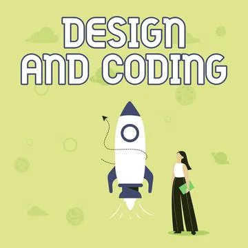 Writing displaying text Design And Coding. Business overview tool that can be Stock Illustration