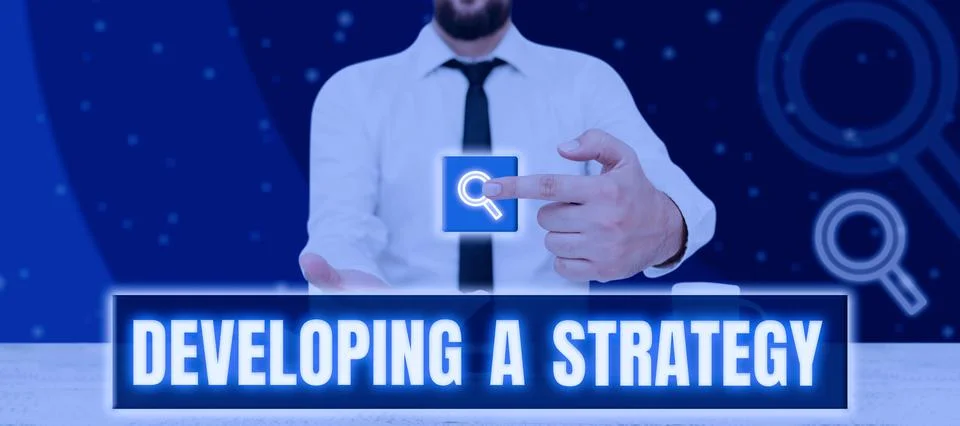 Writing displaying text Developing A Strategy. Business idea Discussing the Stock-Fotos