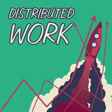 Writing displaying text Distributed Work. Internet Concept practiced by Stockillustratie