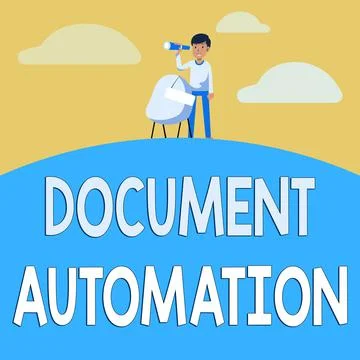 Writing displaying text Document Automation. Business overview workflows that Stock Illustration