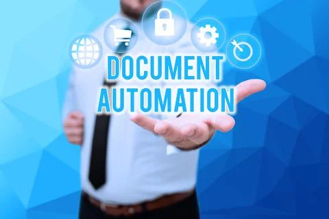 Writing displaying text Document Automation. Business approach workflows that Fotos de archivo