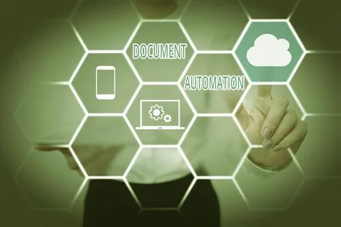 Writing displaying text Document Automation. Business idea workflows that assist Fotos de archivo