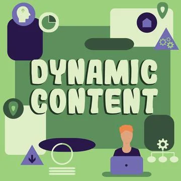 Writing displaying text Dynamic Content. Word for web content that changes based Illustrazione stock