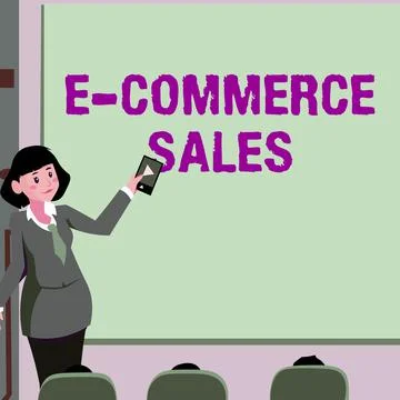 Writing displaying text E Commerce Sales. Conceptual photo activity of buying or Illustrazione stock