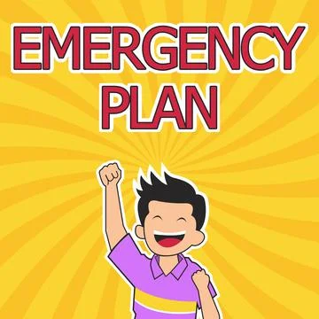 Writing displaying text Emergency Plan. Word for Procedures for response to Stock-Illustration