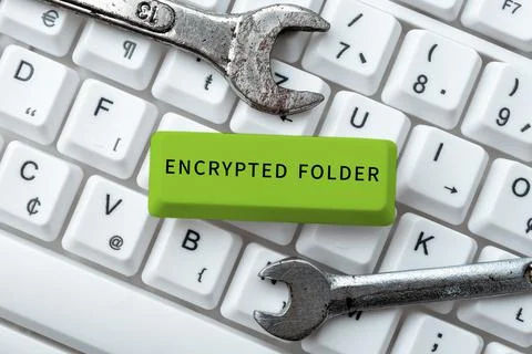 Writing displaying text Encrypted Folderprotect confidential data from attackers Stock Photos