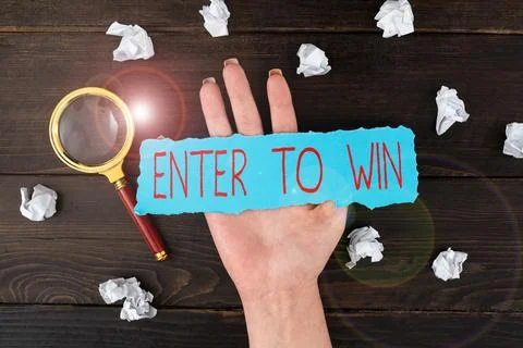 Writing displaying text Enter To Win. Business idea Sweepstakes Trying the luck Foto stock