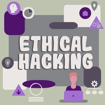 Writing displaying text Ethical Hacking. Internet Concept act of locating wea 스톡 일러스트
