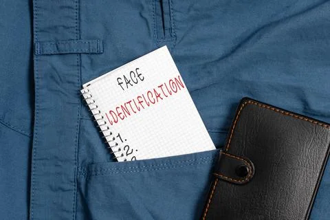 Writing displaying text Face Identification. Concept meaning analyzing patterns 스톡 사진