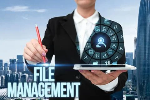 Writing displaying text File Management. Conceptual photo computer program that Foto stock